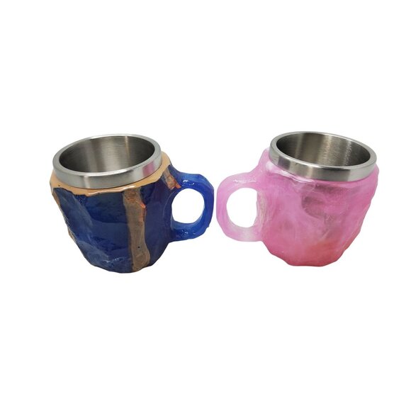 Handcrafted Resin & Stainless Steel Mugs Set - Picture 3 of 5